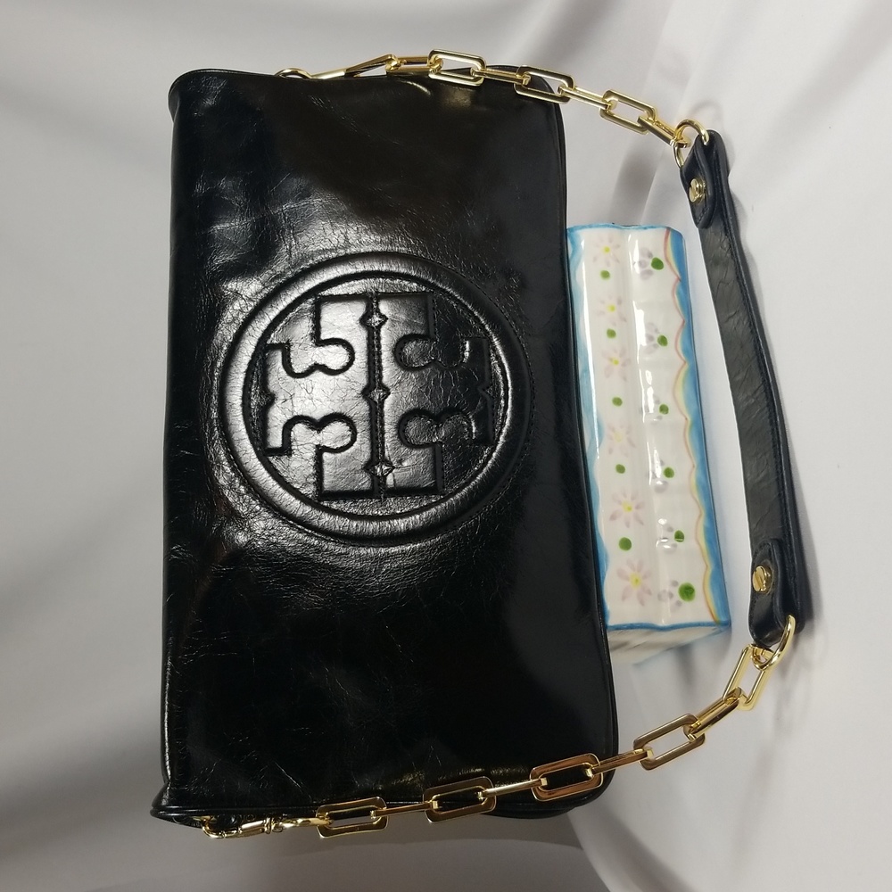 Unbranded Black Leather Tory Burch Lookalike Envelope Clutch
